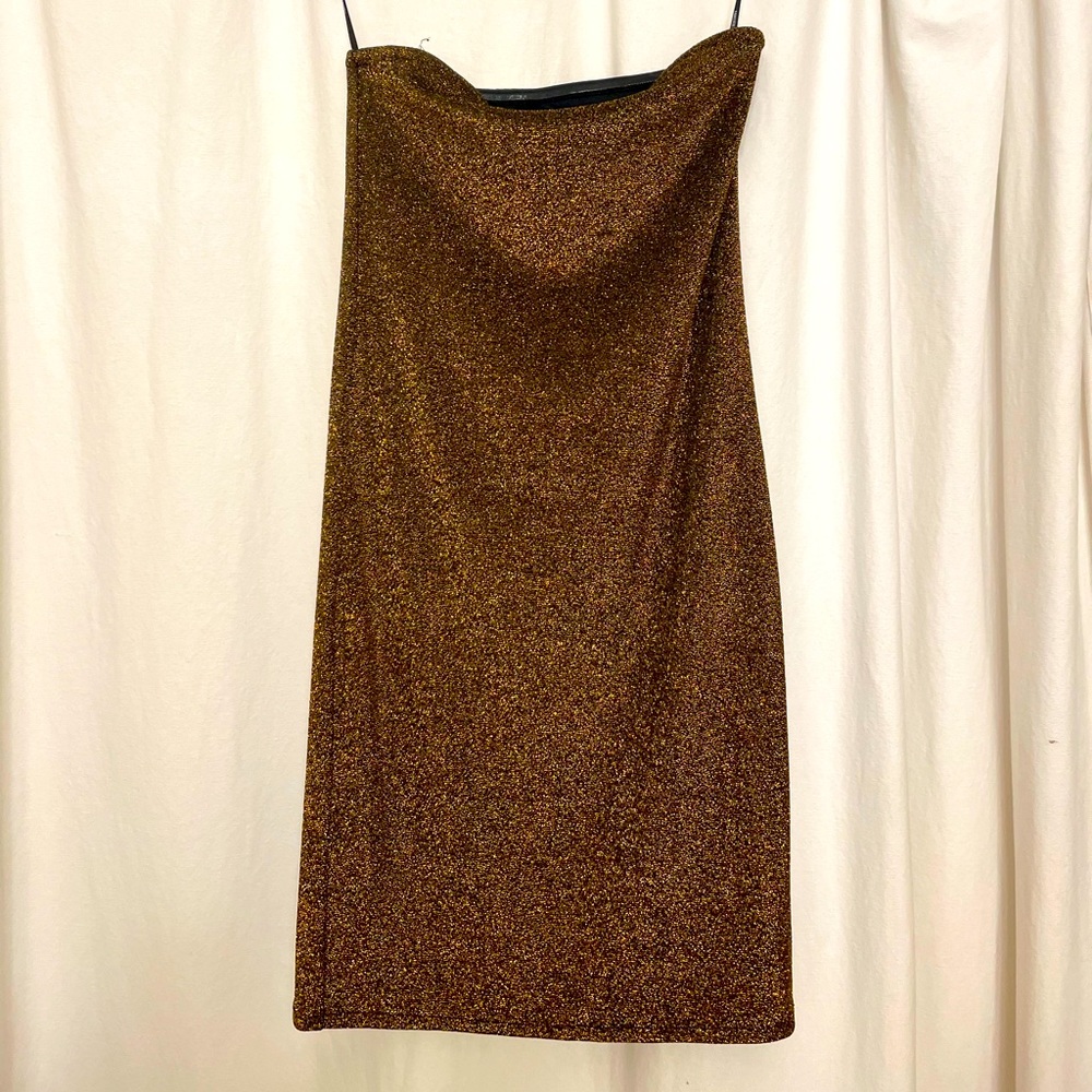 F21 Gold Shimmer strapless dress